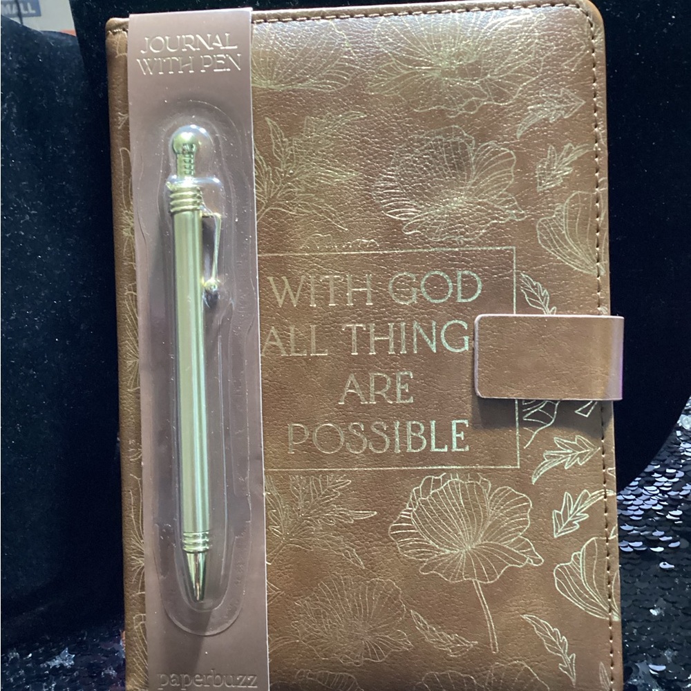 FREE W/$50/ PURCHASE. Brown Journal with Pen - Inspirational Floral Design